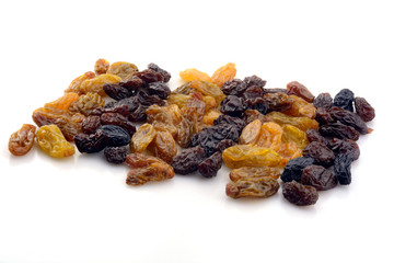 Dried raisins on a white background