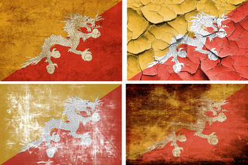 Bhutan flag collection. 4 different flags on white background