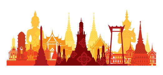 Naklejka premium Tajlandia Landmark Skyline, Atrakcje turystyczne, Tradycyjna kultura
