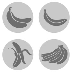 Vector Set of Circle Gray Banana Icons.