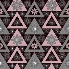 Seamless ornament. Stylish geometric seamless pattern with flowers repeating texture