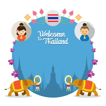 Kids and Elephant Welcome to Thailand Frame, Design Elements, Travel Attraction