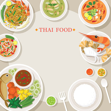 Thai Food and Cuisine Frame, Traditional, Famous Menu, with Rice