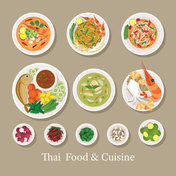 Thai Food and Ingredients Set, Traditional, Famous Menu