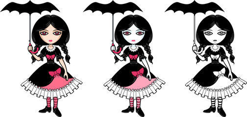 Little goth emo girl with umbrella