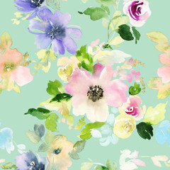 Seamless pattern with flowers watercolor