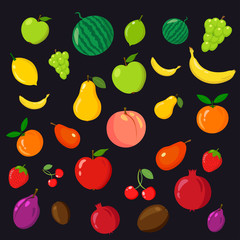 Rainbow of fruits on the black background