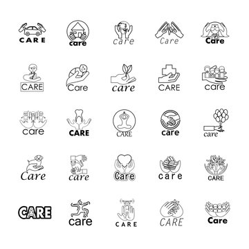 Care Icons Set-Isolated On White Background-Vector Illustration,Graphic Design. Healthcare Concept
