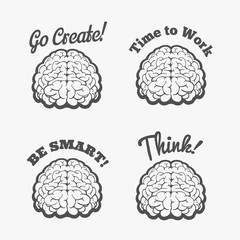 Human brain logo set. Vector brain thinking badges or smart brain stickers