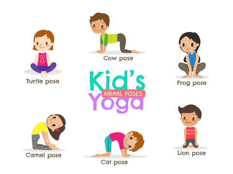 Yoga Kids Poses Vector Illustration