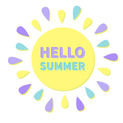 Sun big icon. Sun colorful rays. Cute cartoon sun shining. Hello summer. White background. Isolated. Flat design