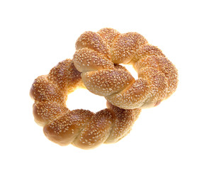 Sesame bagels on a white background