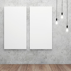 Blank white canvas with glowing light bulbs. 3D rendering