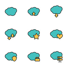 Trendy flat line icon pack for designers and developers. Vector line cloud icon set, cloud icon object, cloud icon picture, cloud image - stock vector