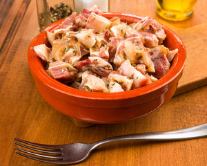 chopped pork ear, ready to be cooked
