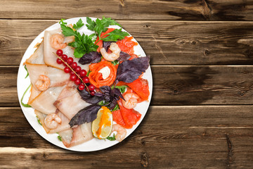 Assorted seafood on the table