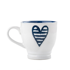 coffee cup with stripped blue heart