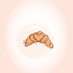 croissant Hand drawn sketch on pink background. vector