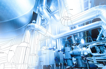 wireframe design of pipelines mixed with photo