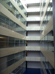 glass atrium of a modern office buildind