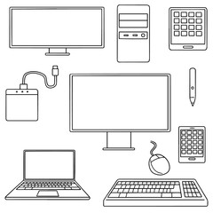 vector set of computer, smart device and computer accessories