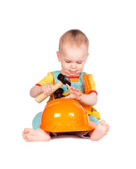 Baby and children's toy instruments on a white background.