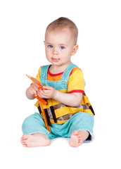 Baby and children's toy instruments on a white background.