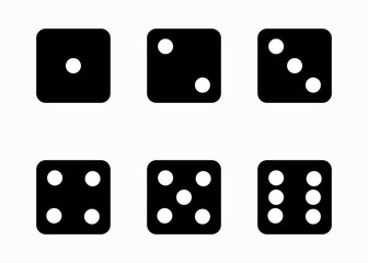 Vector black dice cubes icons set on white background