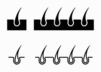 Vector black hair follicle icons set on white background. Hair transplantation.The hair follicle. Hair Growth. Hair Treatment