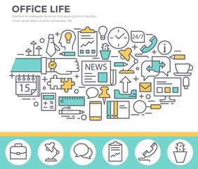 
Office life concept illustration, thin line, flat design