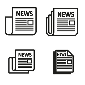 Vector black newspaper icons set on white background. Icon of news