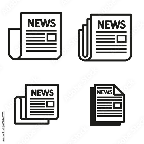 "Vector black newspaper icons set on white background. Icon of news