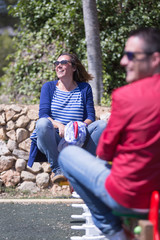 Obraz premium Happy family on swings