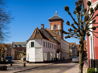 Homes on cobbled streets in Ribe, Denmark