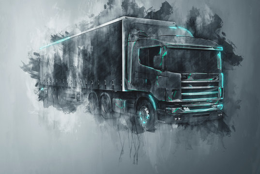 Painted tractor trailer truck in gray