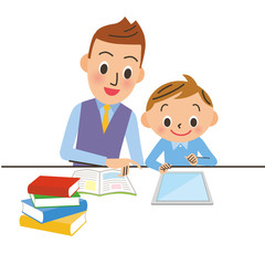 タブレットで学習する子供