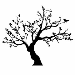 Tree black silhouette isolated on white background - 108942700