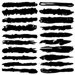 Set of grunge brush strokes, black ink brushes