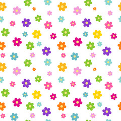 Fototapeta na wymiar colorful rainbow cartoon daisy flowers seamless vector pattern background illustration