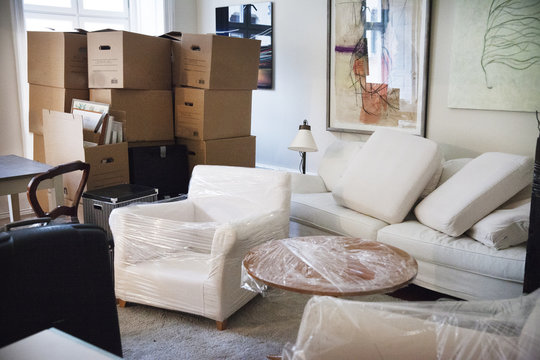 Moving boxes in living room