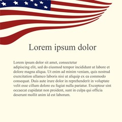 American flag background. Red, blue, white flag on light pink background, grey Lorem ipsum, vector