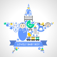 Baby boy icons collection set in form of star