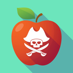 Long shadow red apple with a pirate skull