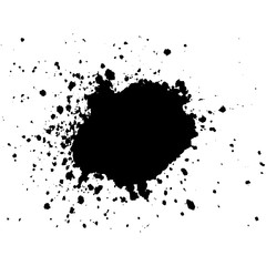 Black Ink paint blob with splatter on white background. Stain abstract background, frame vector illustration