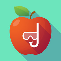 Long shadow red apple with a diving goggles