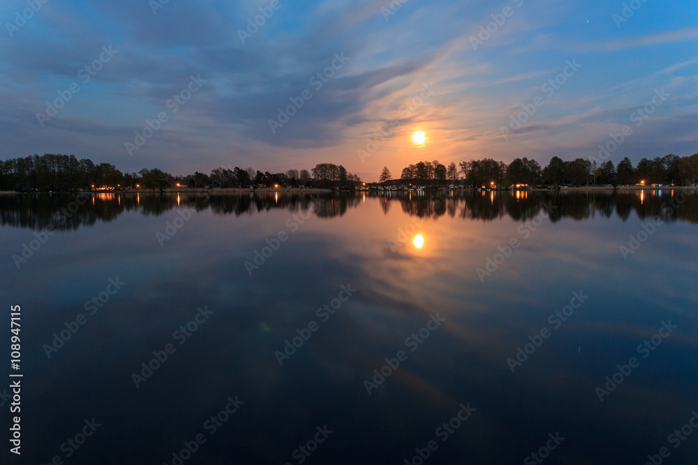 Wall mural moonlight reflection in water, beautiful landscape at night