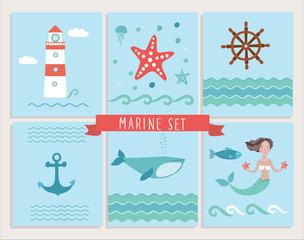 Vector set of greeting marine cards 