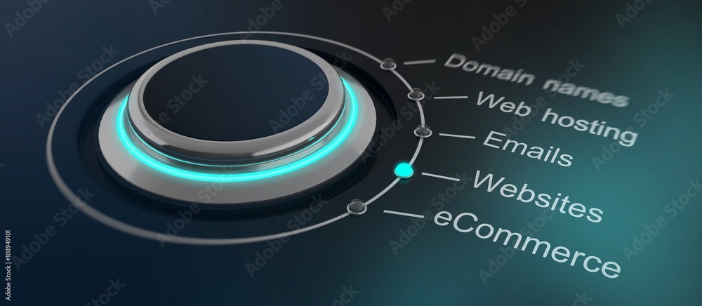 Wall mural button or dial with internet terms to select