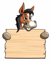 Pferd mit Holzschild © jokatoons
