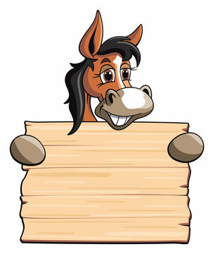 Pferd mit Holzschild